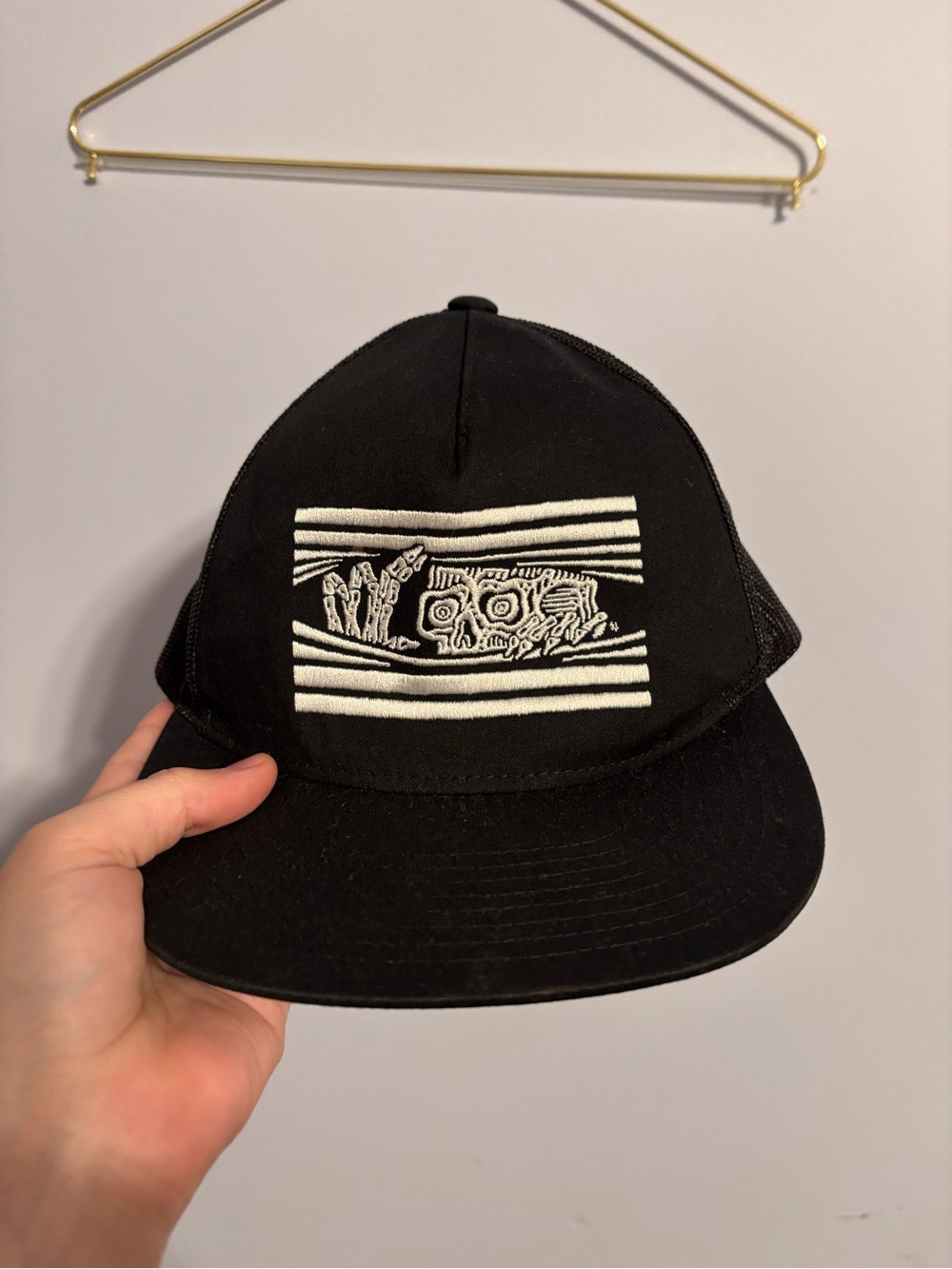 Lurking Class by Sketchy tank Black Trucker Hat with White Embroidered Skull